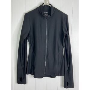 X by Gottex Black Full Zip Fitted High Neck Thumb Hole Jacket Size Large